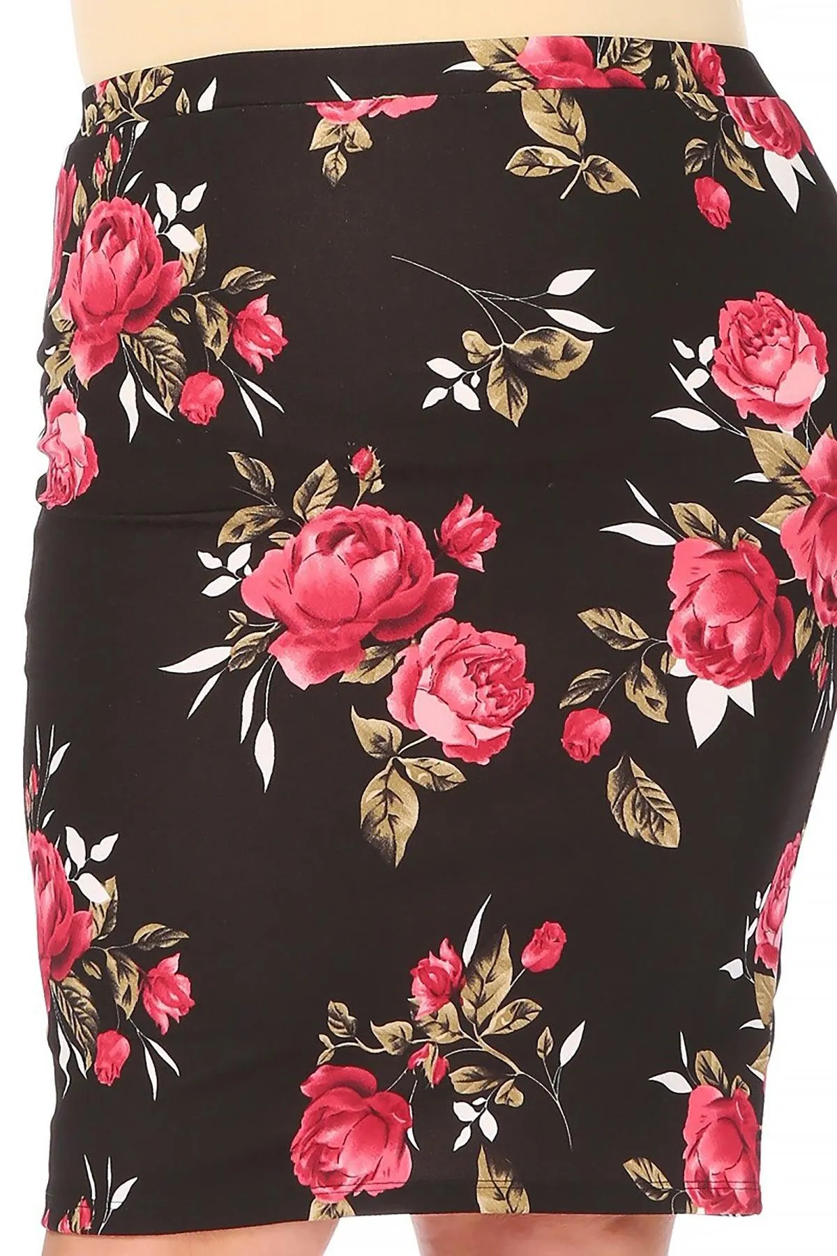 Women's Plus Size Floral Print Knee-Length Fitted Style Pencil Skirt