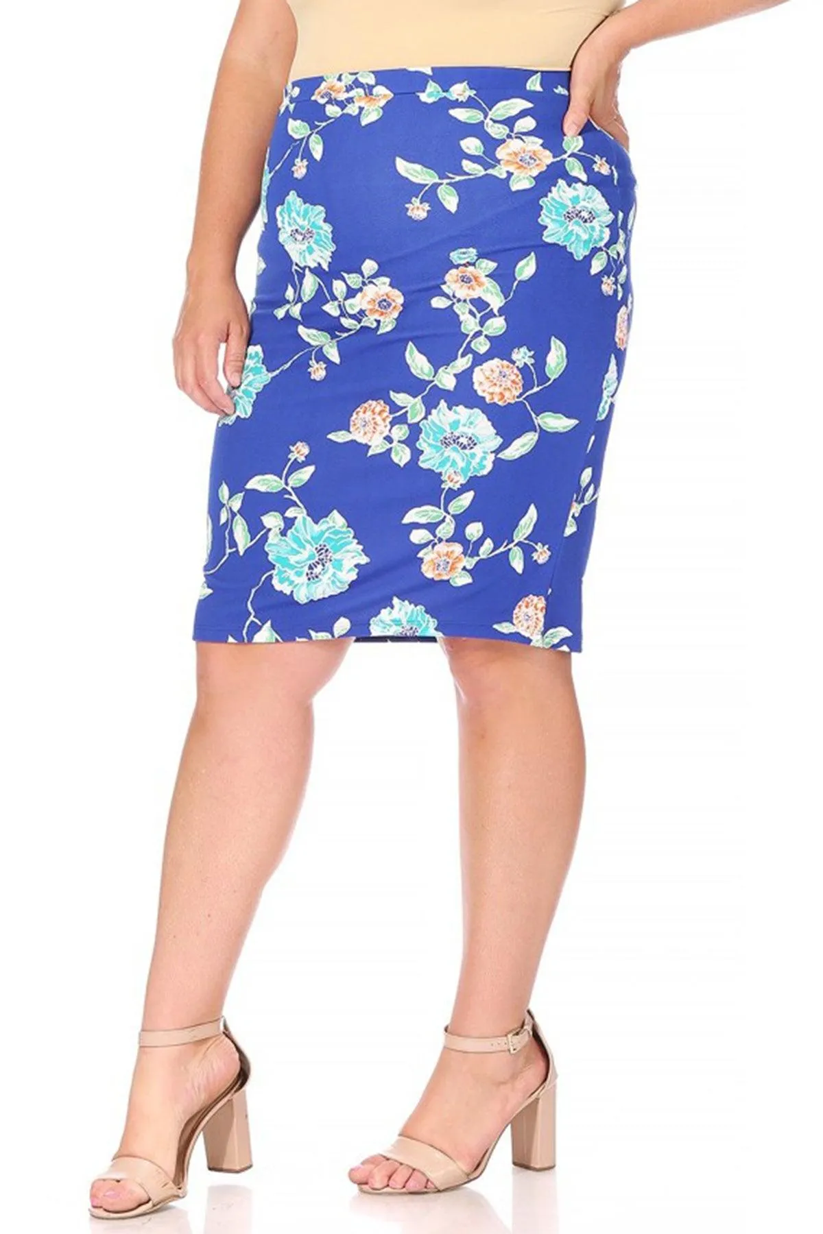 Women's Plus Size Floral Print Knee-Length Fitted Style Pencil Skirt