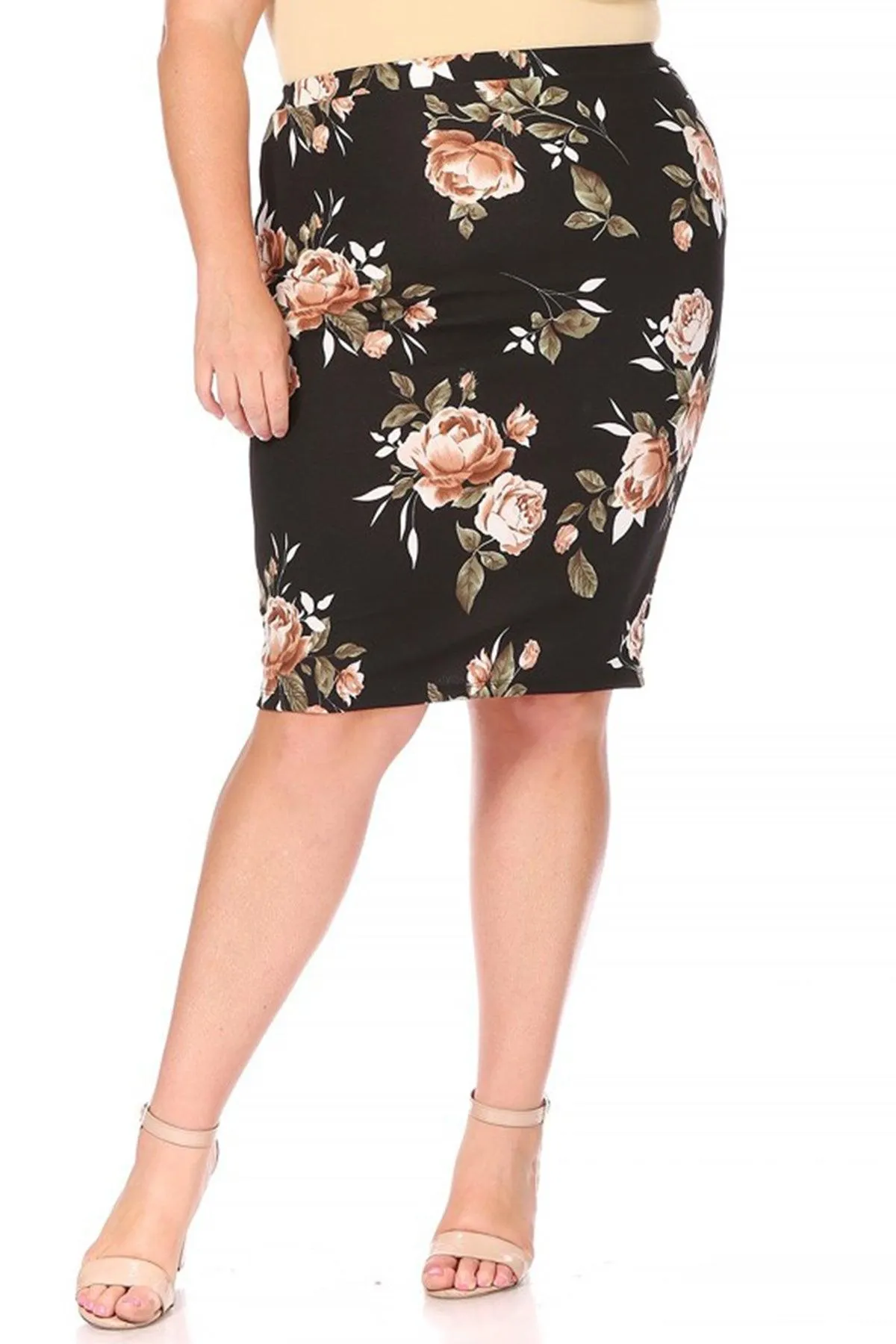 Women's Plus Size Floral Print Knee-Length Fitted Style Pencil Skirt