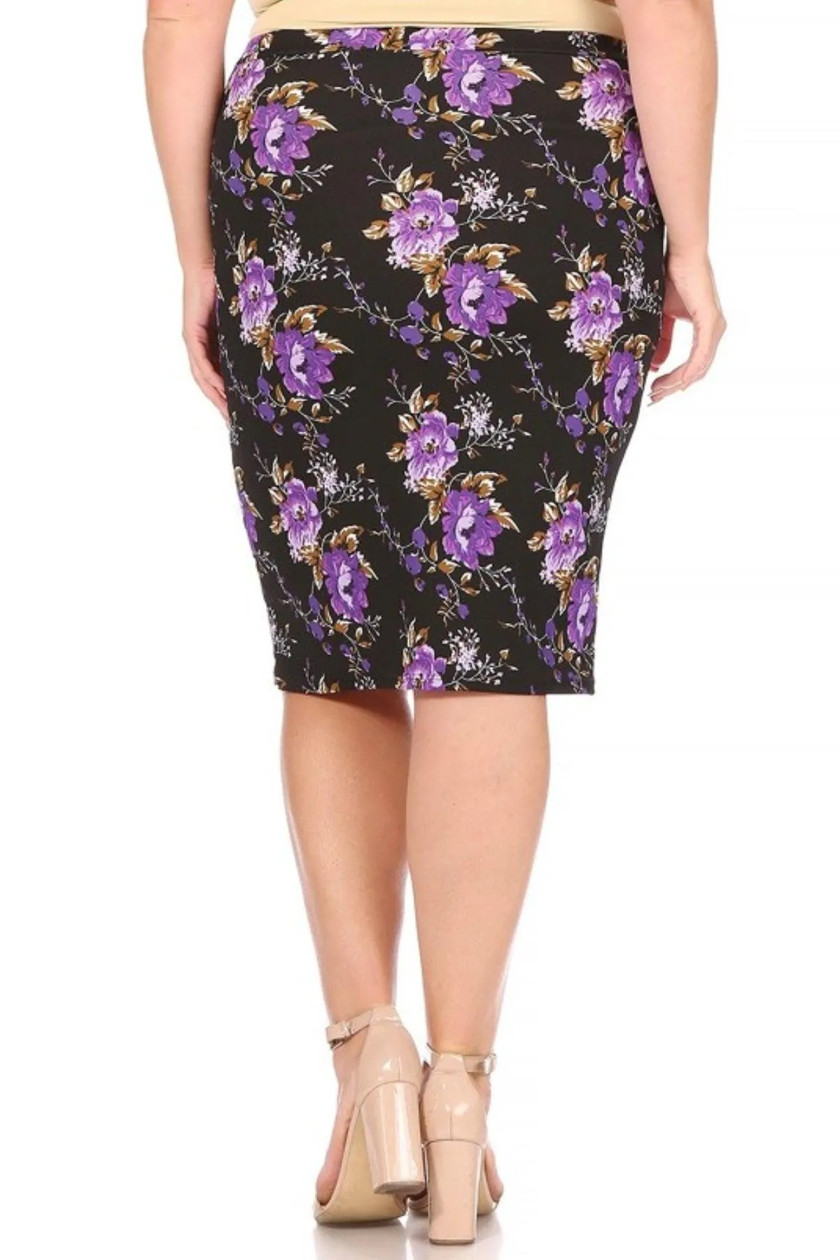 Women's Plus Size Floral Print Knee-Length Fitted Style Pencil Skirt