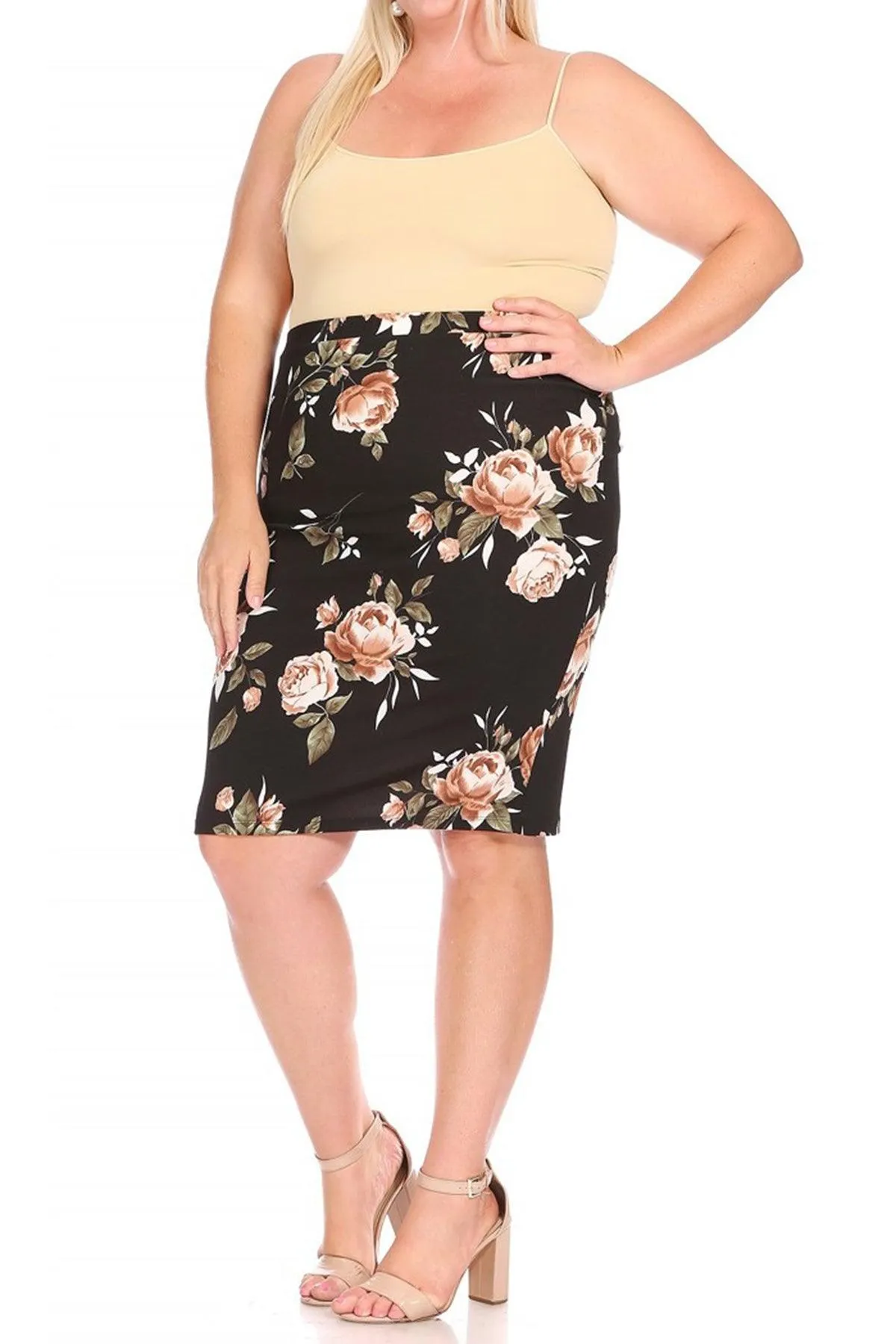 Women's Plus Size Floral Print Knee-Length Fitted Style Pencil Skirt