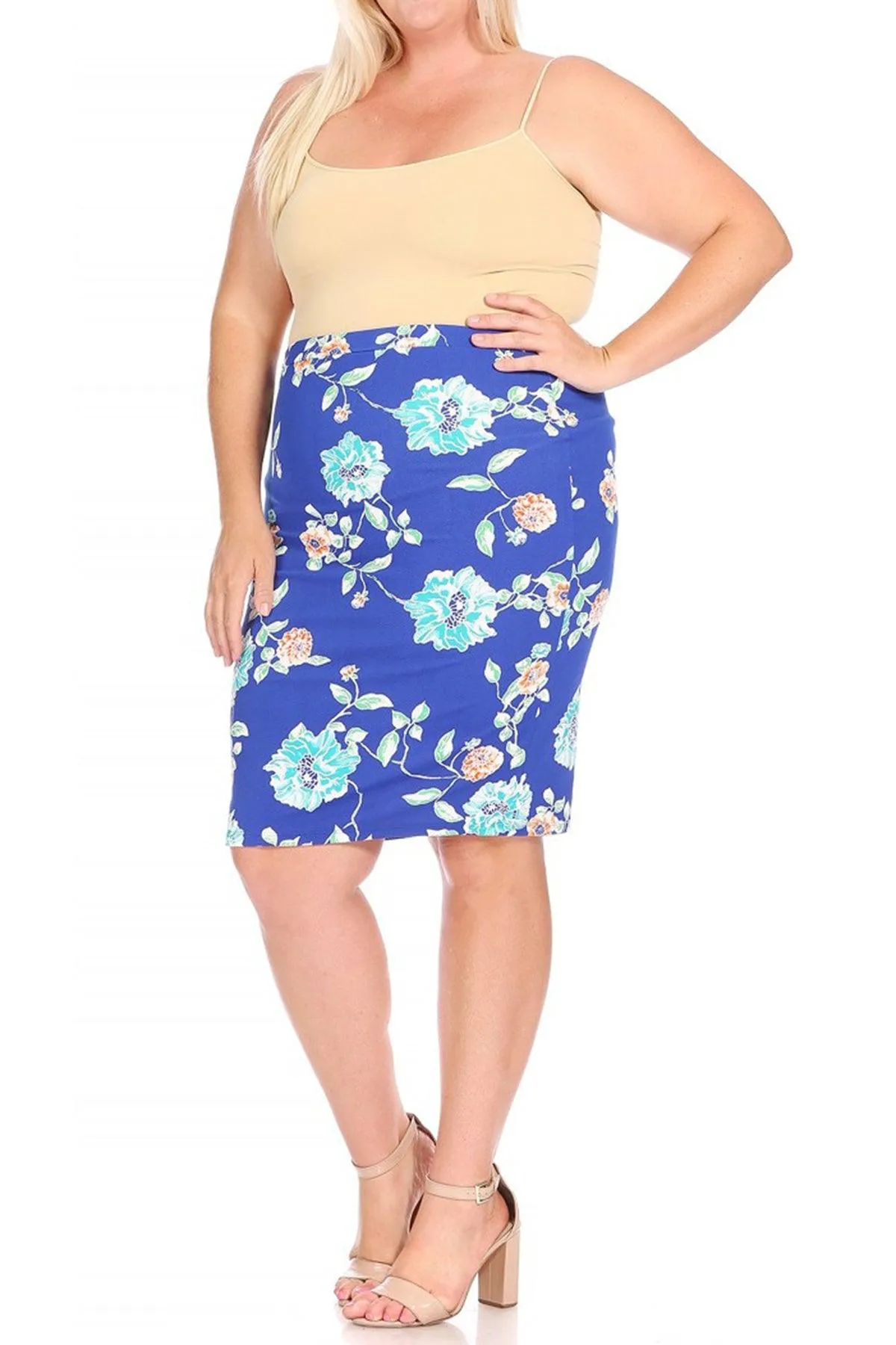 Women's Plus Size Floral Print Knee-Length Fitted Style Pencil Skirt