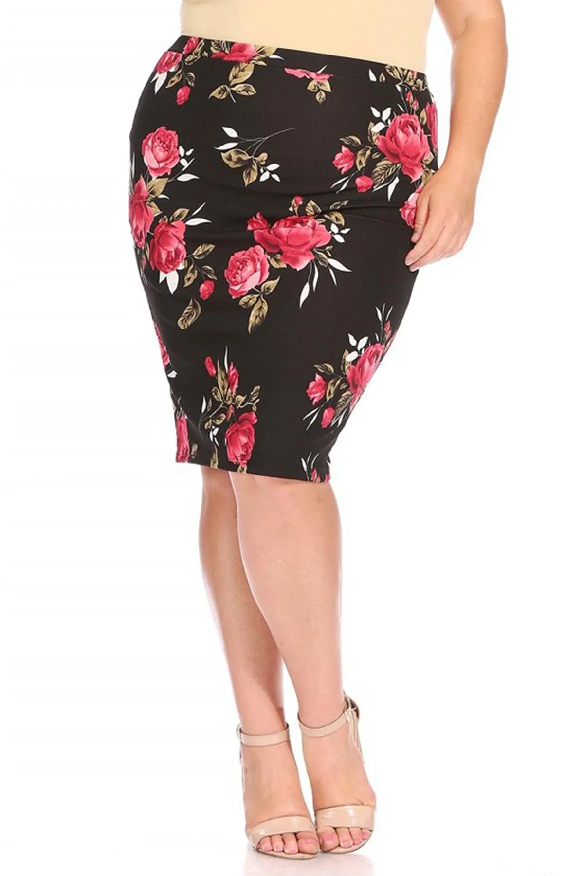 Women's Plus Size Floral Print Knee-Length Fitted Style Pencil Skirt