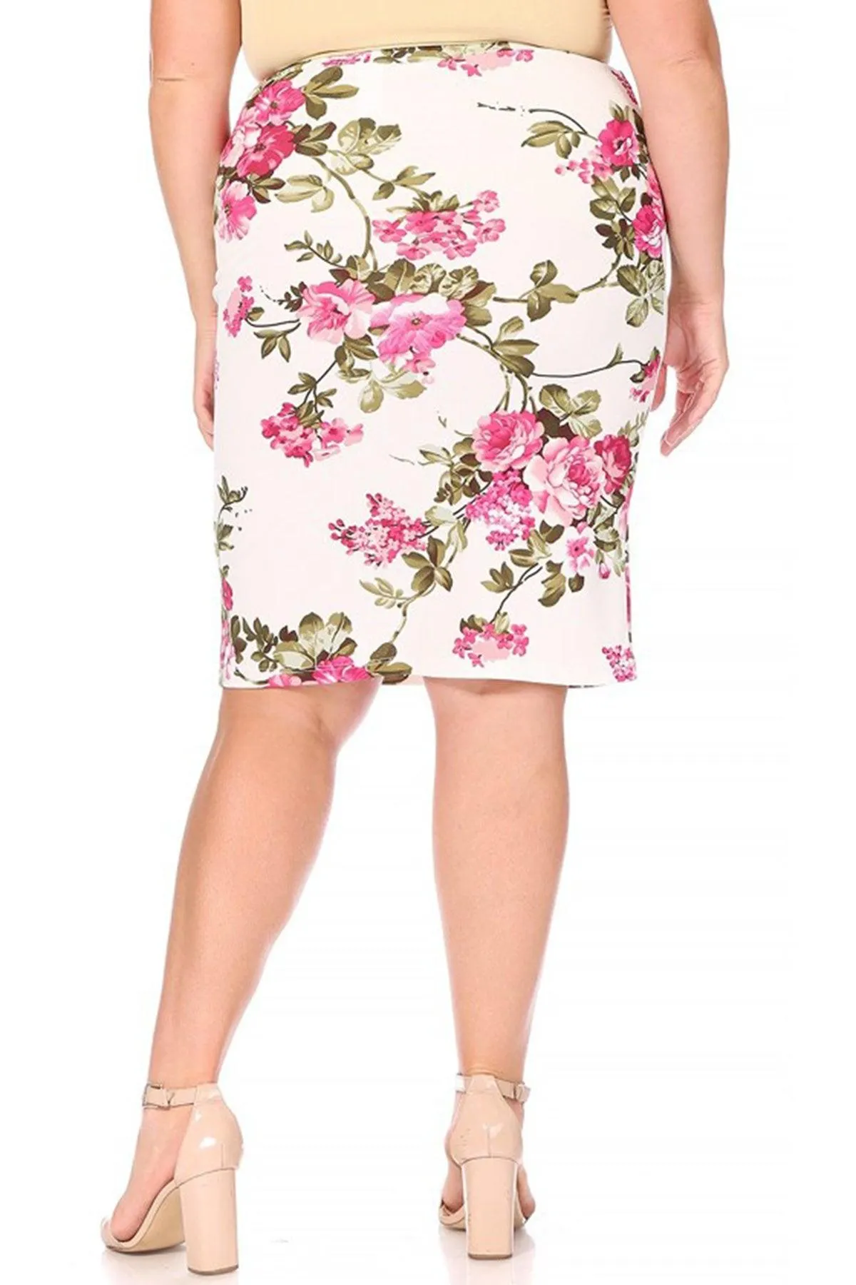 Women's Plus Size Floral Print Knee-Length Fitted Style Pencil Skirt