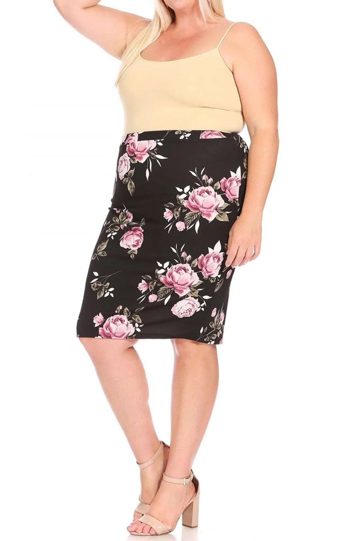 Women's Plus Size Floral Print Knee-Length Fitted Style Pencil Skirt