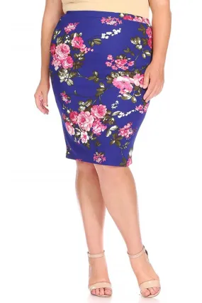 Women's Plus Size Floral Print Knee-Length Fitted Style Pencil Skirt