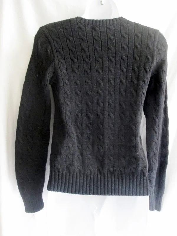 Womens RALPH LAUREN SPORT Crewneck Cable Knit Top Sweater M BLACK