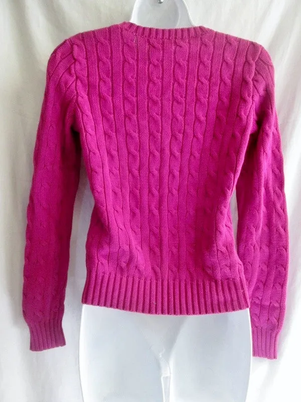 Womens RALPH LAUREN SPORT Crewneck Cable Knit Top Sweater S RASPBERRY PURPLE