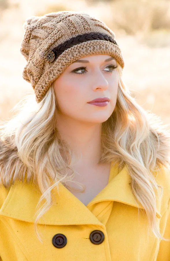 Wool Beanie With Braided Leather