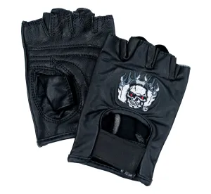 Xelement XG351 Black Skull & Flame Fingerless Leather Motorcycle Gloves