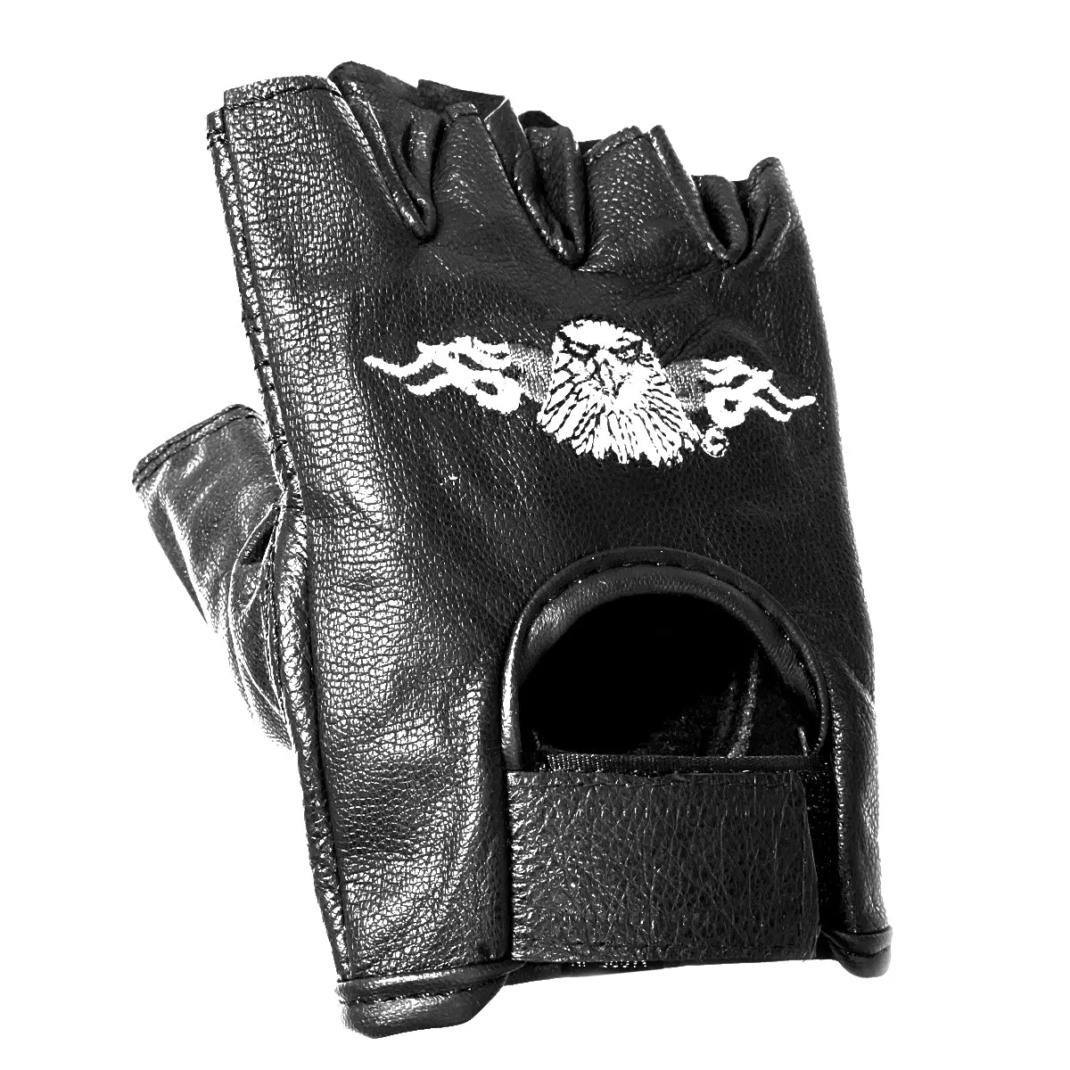 Xelement XG352 Black Flaming Eagle Fingerless Leather Motorcycle Gloves