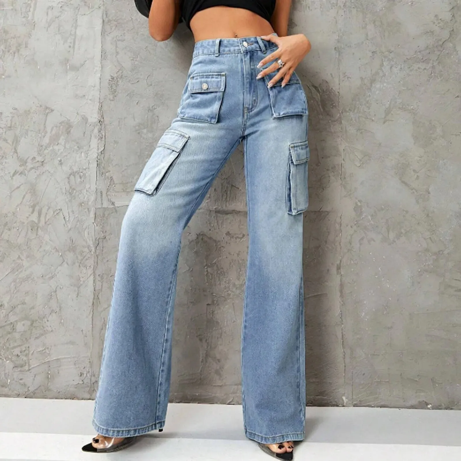 Y2K Korean Wide Leg Stretchy Denim Jeans