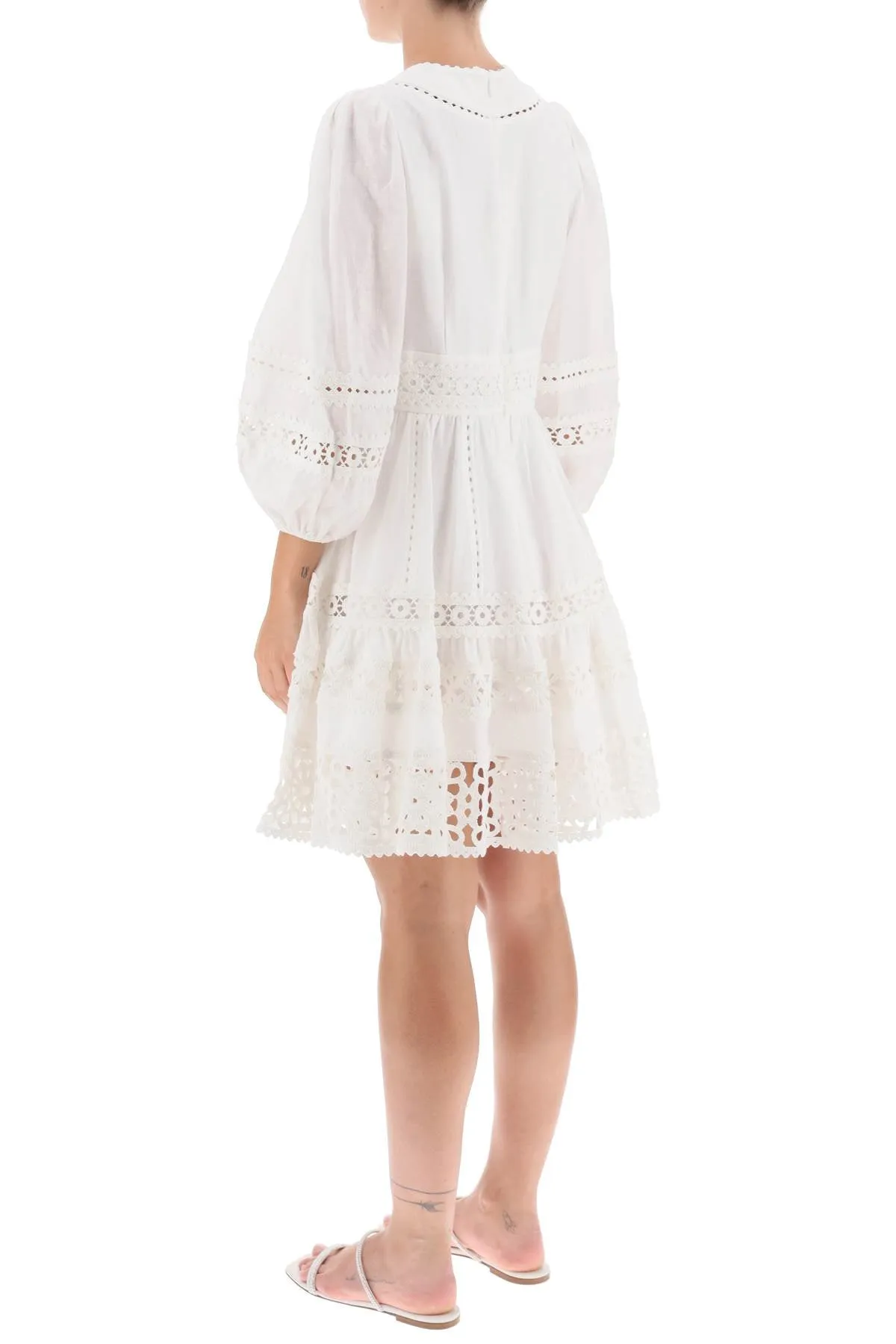 Zimmermann 'devi spliced' mini dress with crochet inserts