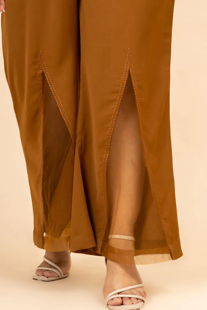 Zora Brown Embroidered High Waist Pants