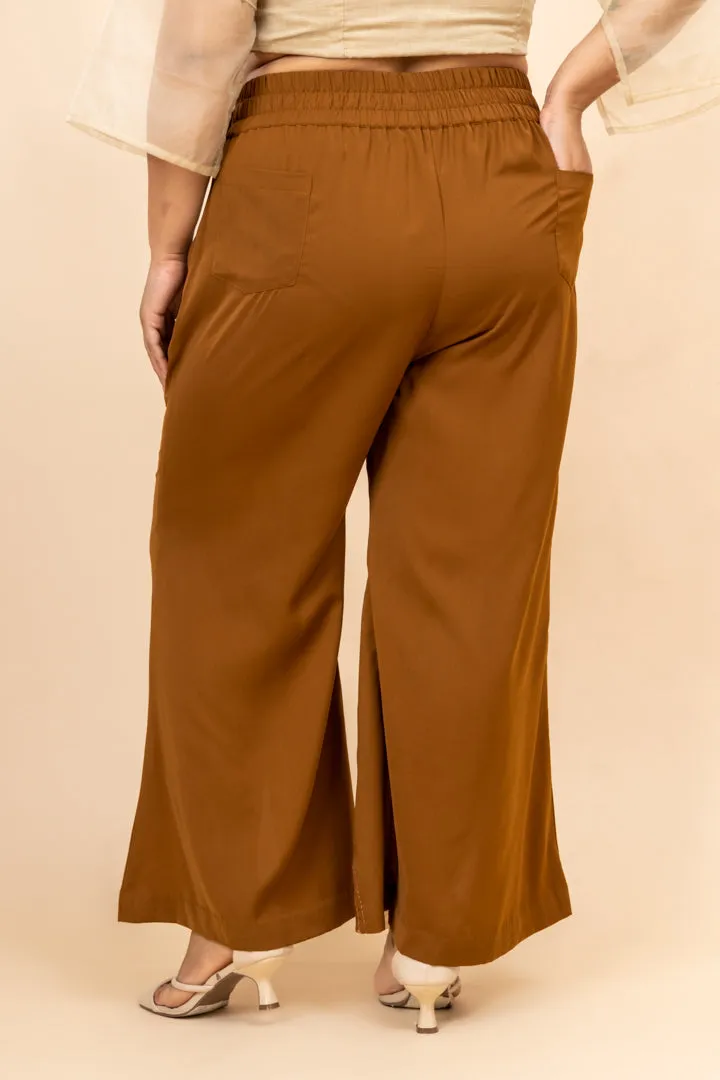 Zora Brown Embroidered High Waist Pants